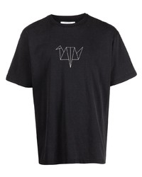 schwarzes und weißes bedrucktes T-Shirt mit einem Rundhalsausschnitt von Liberaiders