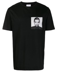 schwarzes und weißes bedrucktes T-Shirt mit einem Rundhalsausschnitt von Limitato