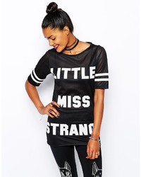schwarzes und weißes bedrucktes T-Shirt mit einem Rundhalsausschnitt von Little Miss