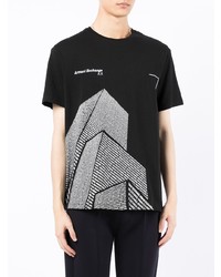 schwarzes und weißes bedrucktes T-Shirt mit einem Rundhalsausschnitt von Armani Exchange