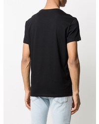 schwarzes und weißes bedrucktes T-Shirt mit einem Rundhalsausschnitt von Balmain