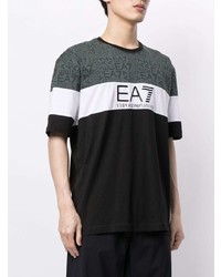 schwarzes und weißes bedrucktes T-Shirt mit einem Rundhalsausschnitt von Ea7 Emporio Armani