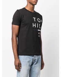 schwarzes und weißes bedrucktes T-Shirt mit einem Rundhalsausschnitt von Tommy Hilfiger