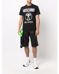 schwarzes und weißes bedrucktes T-Shirt mit einem Rundhalsausschnitt von Moschino