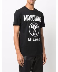 schwarzes und weißes bedrucktes T-Shirt mit einem Rundhalsausschnitt von Moschino