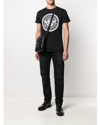 schwarzes und weißes bedrucktes T-Shirt mit einem Rundhalsausschnitt von Balmain