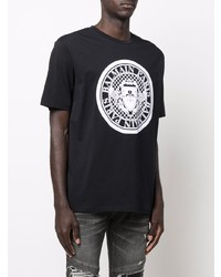 schwarzes und weißes bedrucktes T-Shirt mit einem Rundhalsausschnitt von Balmain