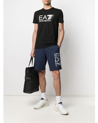 schwarzes und weißes bedrucktes T-Shirt mit einem Rundhalsausschnitt von Ea7 Emporio Armani