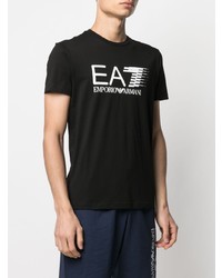 schwarzes und weißes bedrucktes T-Shirt mit einem Rundhalsausschnitt von Ea7 Emporio Armani