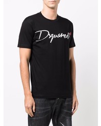 schwarzes und weißes bedrucktes T-Shirt mit einem Rundhalsausschnitt von DSQUARED2