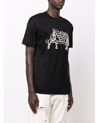 schwarzes und weißes bedrucktes T-Shirt mit einem Rundhalsausschnitt von Emporio Armani