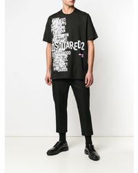 schwarzes und weißes bedrucktes T-Shirt mit einem Rundhalsausschnitt von DSQUARED2