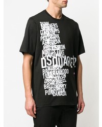 schwarzes und weißes bedrucktes T-Shirt mit einem Rundhalsausschnitt von DSQUARED2