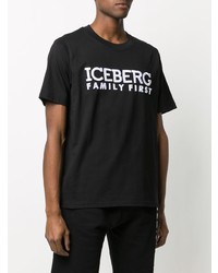 schwarzes und weißes bedrucktes T-Shirt mit einem Rundhalsausschnitt von Iceberg