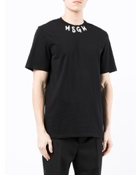 schwarzes und weißes bedrucktes T-Shirt mit einem Rundhalsausschnitt von MSGM