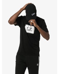 schwarzes und weißes bedrucktes T-Shirt mit einem Rundhalsausschnitt von CP Company