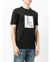 schwarzes und weißes bedrucktes T-Shirt mit einem Rundhalsausschnitt von Emporio Armani