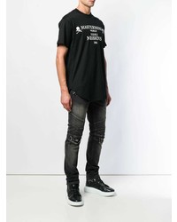 schwarzes und weißes bedrucktes T-Shirt mit einem Rundhalsausschnitt von Mastermind World