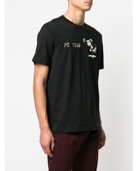 schwarzes und weißes bedrucktes T-Shirt mit einem Rundhalsausschnitt von Ps By Paul Smith