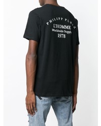 schwarzes und weißes bedrucktes T-Shirt mit einem Rundhalsausschnitt von Philipp Plein