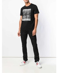 schwarzes und weißes bedrucktes T-Shirt mit einem Rundhalsausschnitt von Just Cavalli