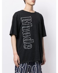 schwarzes und weißes bedrucktes T-Shirt mit einem Rundhalsausschnitt von Rhude