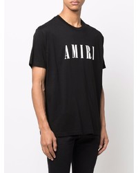 schwarzes und weißes bedrucktes T-Shirt mit einem Rundhalsausschnitt von Amiri