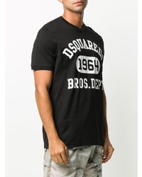 schwarzes und weißes bedrucktes T-Shirt mit einem Rundhalsausschnitt von DSQUARED2