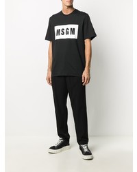 schwarzes und weißes bedrucktes T-Shirt mit einem Rundhalsausschnitt von MSGM