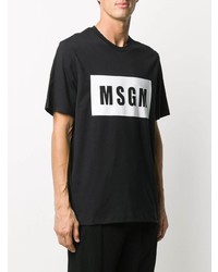 schwarzes und weißes bedrucktes T-Shirt mit einem Rundhalsausschnitt von MSGM