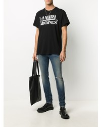 schwarzes und weißes bedrucktes T-Shirt mit einem Rundhalsausschnitt von Amiri