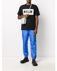 schwarzes und weißes bedrucktes T-Shirt mit einem Rundhalsausschnitt von MSGM