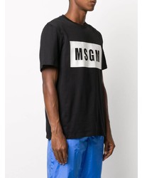 schwarzes und weißes bedrucktes T-Shirt mit einem Rundhalsausschnitt von MSGM