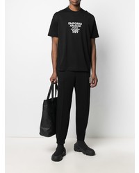 schwarzes und weißes bedrucktes T-Shirt mit einem Rundhalsausschnitt von Emporio Armani