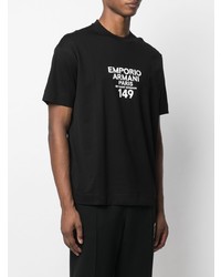 schwarzes und weißes bedrucktes T-Shirt mit einem Rundhalsausschnitt von Emporio Armani