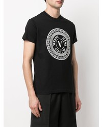 schwarzes und weißes bedrucktes T-Shirt mit einem Rundhalsausschnitt von VERSACE JEANS COUTURE