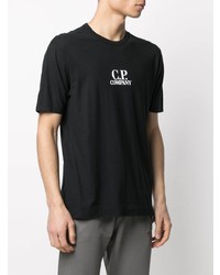 schwarzes und weißes bedrucktes T-Shirt mit einem Rundhalsausschnitt von C.P. Company