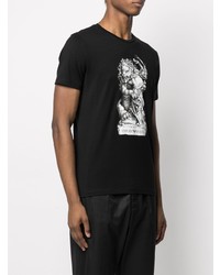 schwarzes und weißes bedrucktes T-Shirt mit einem Rundhalsausschnitt von Emporio Armani