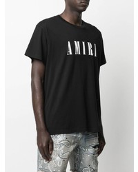 schwarzes und weißes bedrucktes T-Shirt mit einem Rundhalsausschnitt von Amiri