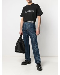 schwarzes und weißes bedrucktes T-Shirt mit einem Rundhalsausschnitt von Vetements