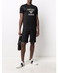 schwarzes und weißes bedrucktes T-Shirt mit einem Rundhalsausschnitt von Emporio Armani