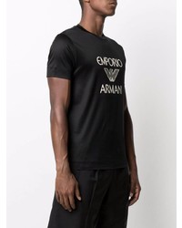 schwarzes und weißes bedrucktes T-Shirt mit einem Rundhalsausschnitt von Emporio Armani