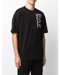 schwarzes und weißes bedrucktes T-Shirt mit einem Rundhalsausschnitt von Ea7 Emporio Armani