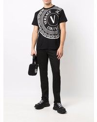 schwarzes und weißes bedrucktes T-Shirt mit einem Rundhalsausschnitt von VERSACE JEANS COUTURE