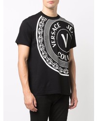 schwarzes und weißes bedrucktes T-Shirt mit einem Rundhalsausschnitt von VERSACE JEANS COUTURE