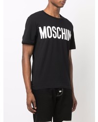 schwarzes und weißes bedrucktes T-Shirt mit einem Rundhalsausschnitt von Moschino