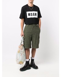 schwarzes und weißes bedrucktes T-Shirt mit einem Rundhalsausschnitt von MSGM