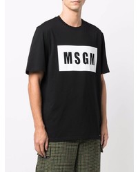 schwarzes und weißes bedrucktes T-Shirt mit einem Rundhalsausschnitt von MSGM