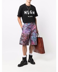 schwarzes und weißes bedrucktes T-Shirt mit einem Rundhalsausschnitt von MSGM