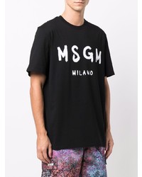 schwarzes und weißes bedrucktes T-Shirt mit einem Rundhalsausschnitt von MSGM